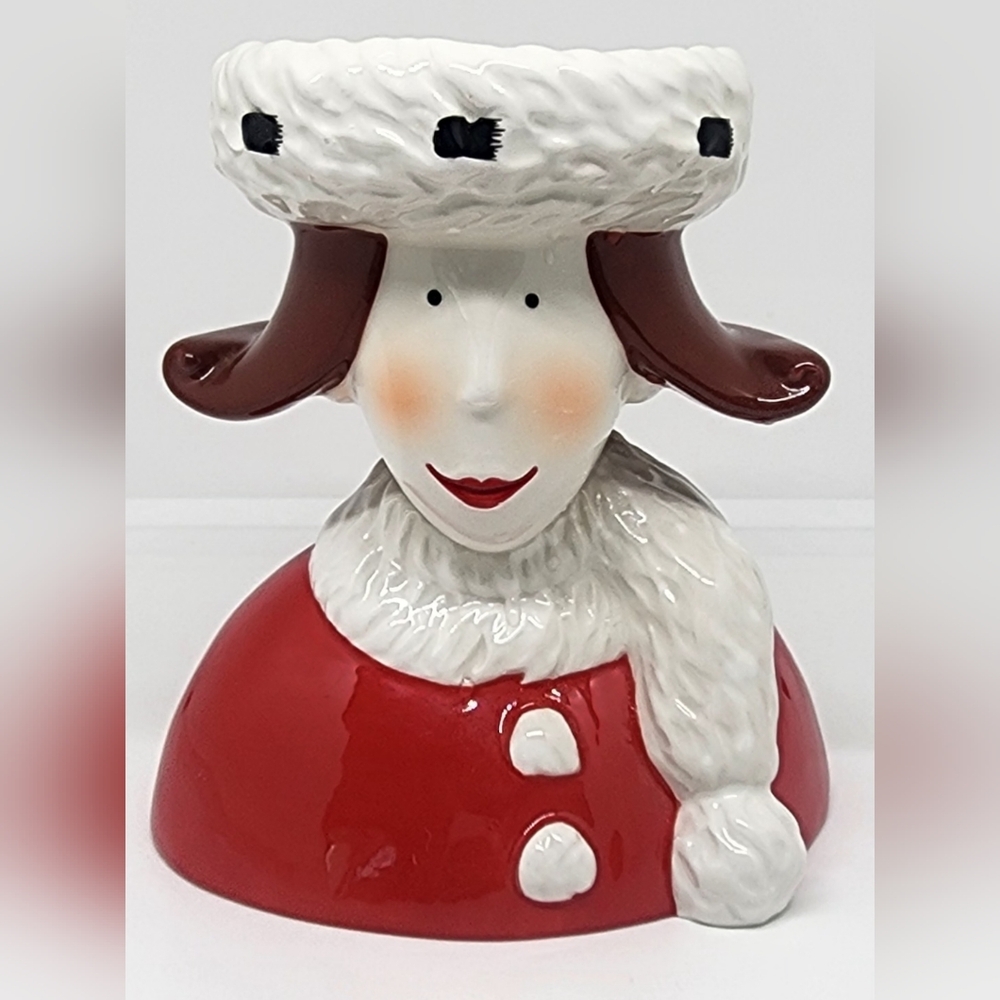 Department 56 Christmas Lady Scarf Sweater Hat Candle Holder